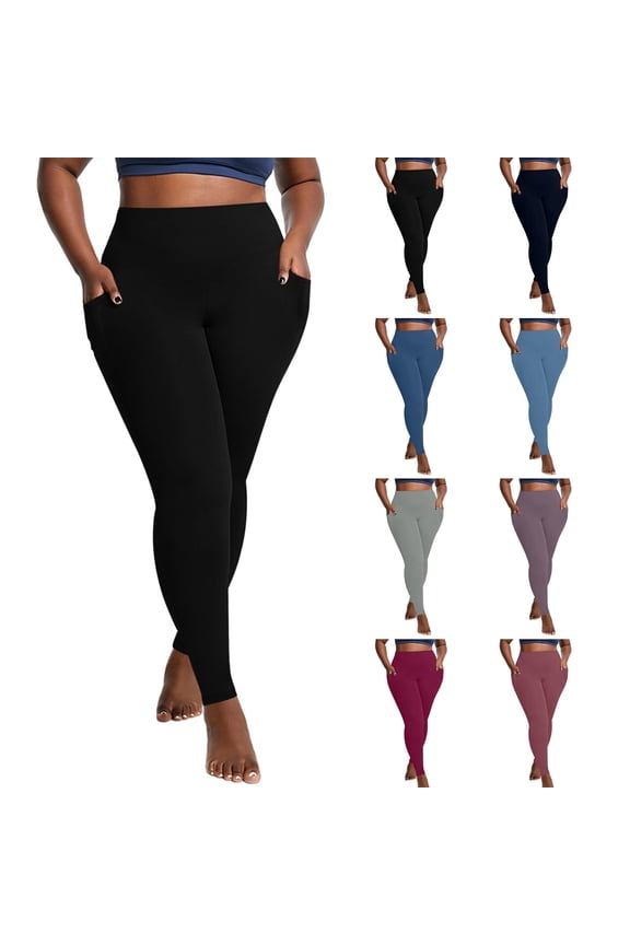 Plus Size Leggings with Pockets for Women Stretchy High Waisted Yoga Pants Butt Lifting Ankle Length Tights