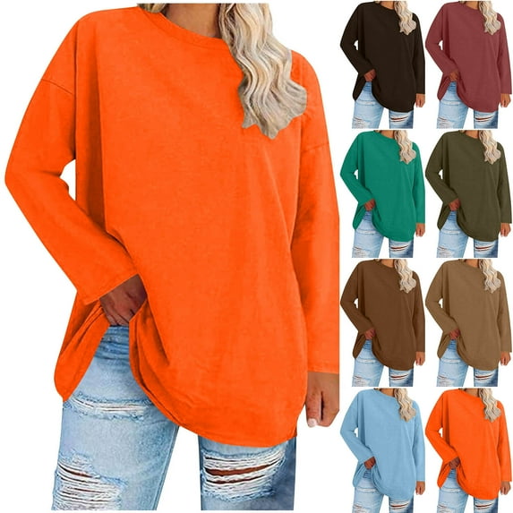 Wlynlyn Plus Size Long Sleeve Tops for Women Crewneck Oversized Thin Sweatshirts Casual Comfy Plain Tee Shirts