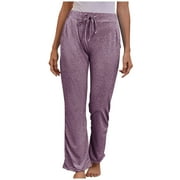 Wlynlyn Plus Size Pajamas Pants for Women Drawstring High Waisted Lounge Pants Soft Comfy Sleep Pants