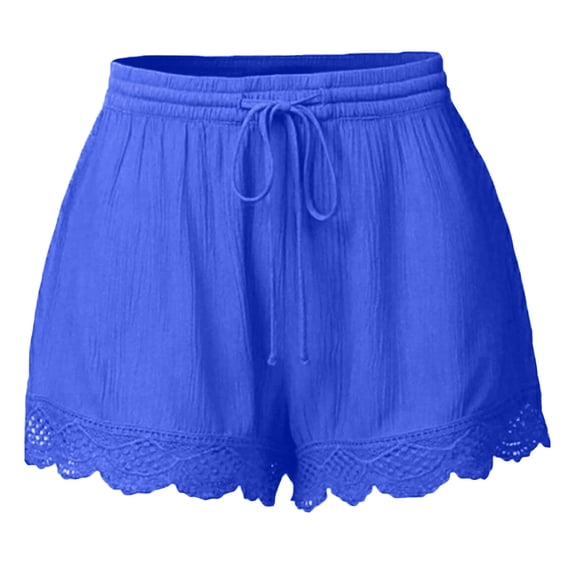 Wlynlyn Plus Size Shorts for Women Summer Beach Ruffle Shorts Elastic Waist Drawstring Lounge Shorts Lace Trim Casual Shorts