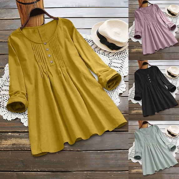 Wlynlyn Plus Size Tops for Women Cotton Linen Blouse Casual V Neck Shirts Short Sleeve Tops Loose Fitted Tunic Top