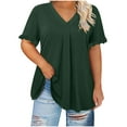 thumbnail image 1 of Wlynlyn Plus Size Tops for Women Dressy Casual Blouses Ruffle Short Sleeve V Neck Tunic Tops(XX-Large,Green), 1 of 5