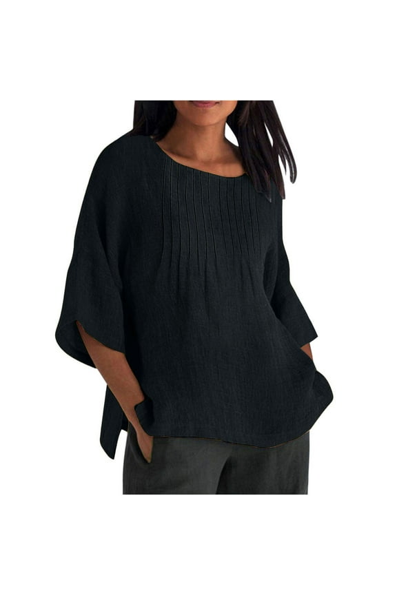 Plus Size Womens Blouses Casual Crewneck Pleated Tops Summer Dressy Shirts Beach Vacation Tunic Blouses