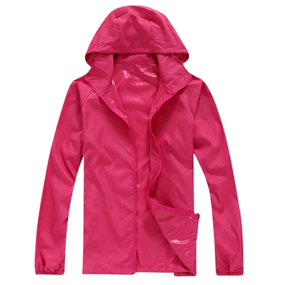 Wlynlyn Rain Jacket for Men Zip up Long Sleeve Hoodies Outdoor Solid Color Windproof Loose Coat(XX-Large,Watermelon Red)