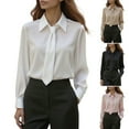 thumbnail image 1 of Wlynlyn Satin Blouses for Women Casual Lapel Tie Neck Lightweight Business Office Shirts Dressy Loose Long Sleeves Shirts, 1 of 4