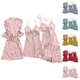 thumbnail image 1 of Wlynlyn Satin Pajamas Sets for Women 4 Piece Outfits Long Sleeve Bathrobe Sleeveless Nightgowns Cami Top Shorts Loungewear, 1 of 4