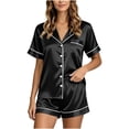 thumbnail image 1 of Wlynlyn Satin Pajamas for Women Short Sleeve Button down Shirts 2 Piece Pjs Shorts Set Sleepwear Soft Lopungewear(Black,Large), 1 of 7