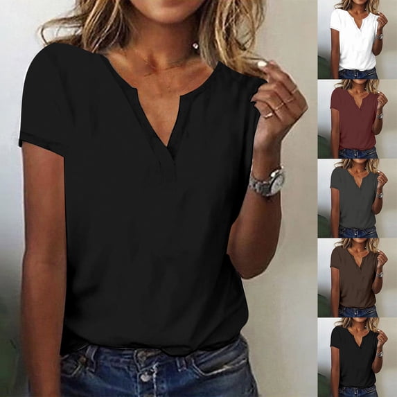 Wlynlyn Shirts for Women Casual V Neck T Shirts Short Sleeve Summer Top Loose Plain Tshirts Tees