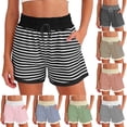 thumbnail image 1 of Wlynlyn Shorts for Women Striped Drawstring High Waisted Ribbed Knit Baggy Comfy Summer Beach Shorts, 1 of 6