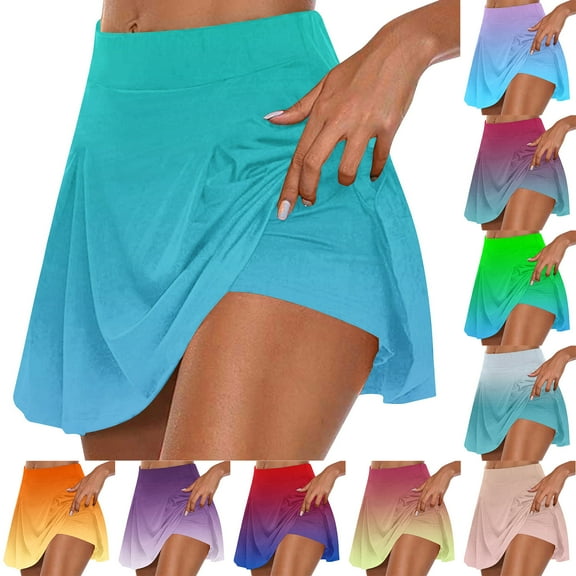 Wlynlyn Skorts for Women High Waisted Pleated Tennis Skirts Gradient Color Workout Golf Skirts