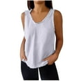 thumbnail image 1 of Wlynlyn Sleeveless Tops for Women Ruffled V Neck Tank Tops Solid Color Summer Casual Raw Hem Top, 1 of 7