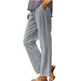 thumbnail image 1 of Wlynlyn Summer Pants for Women Elastic Waist Crop Pants Plus Size Straight Leg Pants Casual Solid Trousers with Pockets, 1 of 5