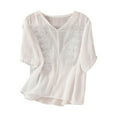 thumbnail image 1 of Wlynlyn Summer Tops for Women 2024 Dressy Casual Cotton Linen Embroidery Blouse V Neck Tunic Shirts Top, 1 of 7