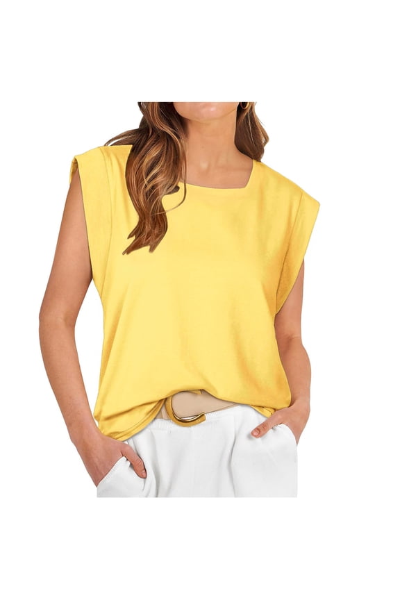 Summer Tops for Women Cap Sleeve Shirts Round Neck Going out Top Loose Fitted Tees Solid Color M