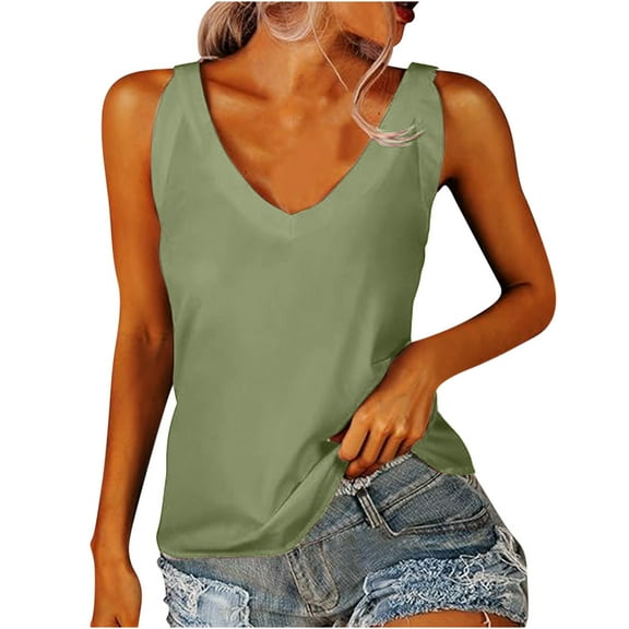 Wlynlyn Summer Tops for Women Sleeveless Top Casual V Neck Tank Top Loose Fitted Tees Summer Clothes XXL