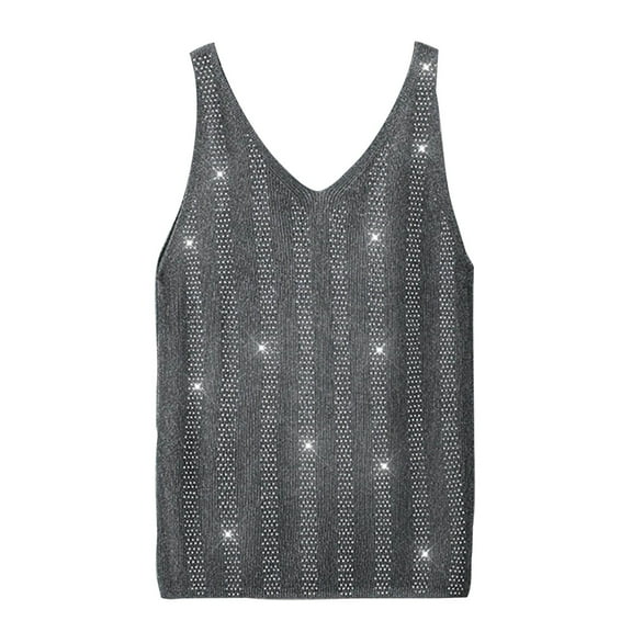 Wlynlyn Sweaters Vest for Women Crochet Sleeveless Top Casual V Neck Tank Top Hollow out Loose Fitted Knitwear