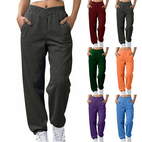 Wlynlyn Sweatpants for Women High Waist Baggy Stretchy Crisscross Joggers Casual Fall Winter Athletic Pants with Pockets