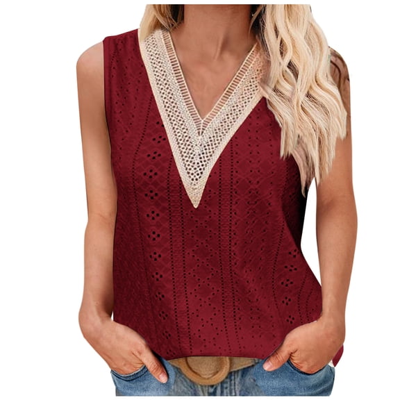 Wlynlyn Tank Tops for Women Loose Fitted Sleeveless Shirts Lace V Neck Shirts Summer Outfits L