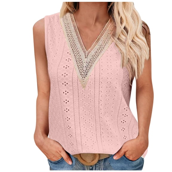 Wlynlyn Tank Tops for Women Loose Fitted Sleeveless Shirts Lace V Neck Shirts Summer Outfits M
