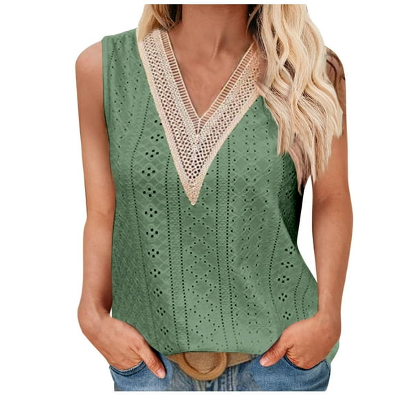 Wlynlyn Tank Tops for Women Loose Fitted Sleeveless Shirts Lace V Neck Shirts Summer Outfits S