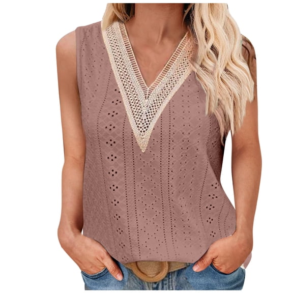 Wlynlyn Tank Tops for Women Loose Fitted Sleeveless Shirts Lace V Neck Shirts Summer Outfits XL