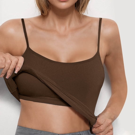 Wlynlyn Tank Tops for Women Spaghetti Strap Ribbed Knit Square Neck Camisole Tops Built in Bra Slim Fitted Padded Going out Tops