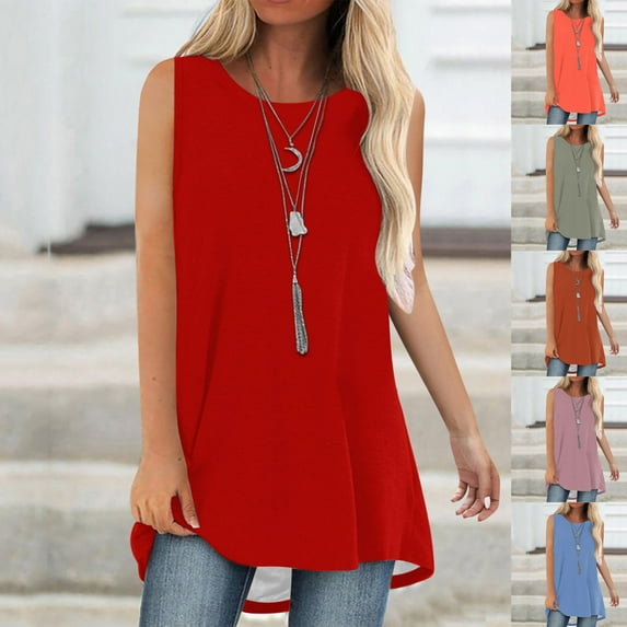 Wlynlyn Tank Tops for Women Summer Sleeveless Shirts Dressy Casual Blouses Pleated Tunic or Tops to Wear with Pockets