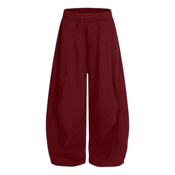 Wlynlyn Teen Girls Barrel Sweatpants High Waisted Fleece Baggy School Casual Baggy Loose Fitted Sweat Pants with Pockets(12-13 Years,Red)