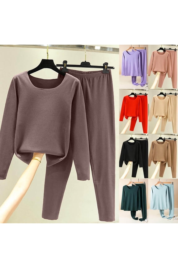 Thermal Underwear Sets for Women Long Johns 2 Piece Base Layer Shirts Pajamas Bottoms Sets Homewear Loungewear
