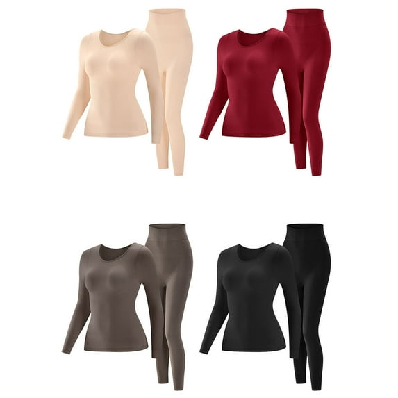 Wlynlyn Thermal Underwear Sets for Women Long Johns Winter Warm Base Layer Seamless Soft Top Bottom 2 Piece Sets