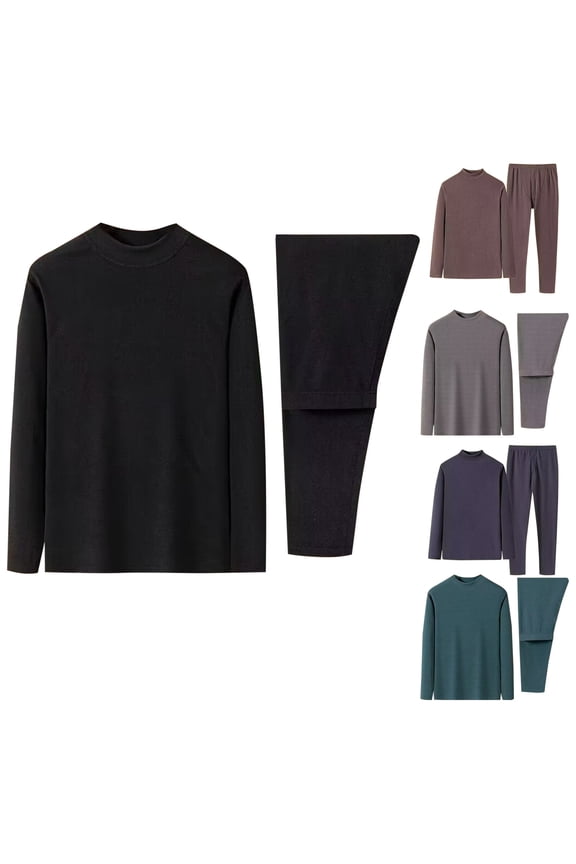 Thermal Underwear for Men 2 Piece Base Layer Top Pants Winter Warm Solid Color Stretchy Fleece Lined Long Johns