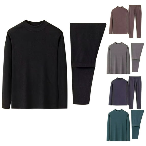 Wlynlyn Thermal Underwear for Men 2 Piece Base Layer Top Pants Winter Warm Solid Color Stretchy Fleece Lined Long Johns