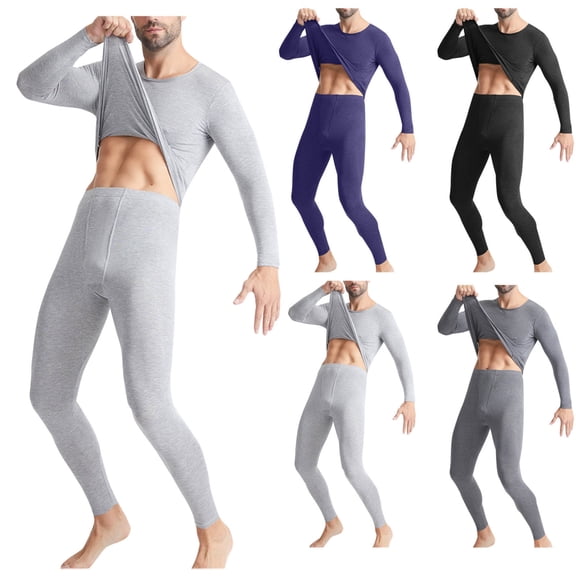 Wlynlyn Thermal Underwear for Mens 2 Piece Outfits Base Layer Long Sleeve Shirts Pantsfleece Lined Warm Thin Pajamas