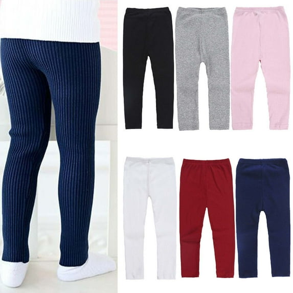Wlynlyn Toddler Baby Girl Fall Winter Leggings Stretchy High Waist Ribbed Long Pants Full Length Solid Color Cotton Tights 3-4 Years