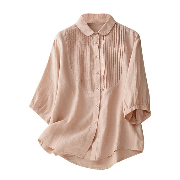 Wlynlyn Tops for Women Trendy 3/4 Sleeve Top V Neck Button down Blouses Casual Loose Summer Top