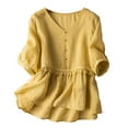 thumbnail image 1 of Wlynlyn Tops for Women Trendy Short Sleeve Cotton Linen Shirts Button up V Neck Dressy Casual Blouses Babydoll Summer Top, 1 of 5