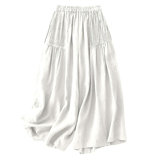 Wlynlyn Wide Leg Cotton Linen Pants for Women High Waisted Lounge Pants Loose Fitted Trousers Solid Color