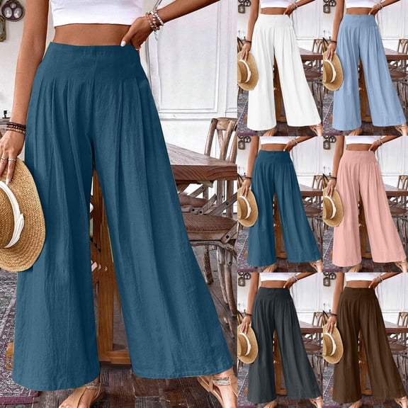 Wlynlyn Wide Leg Pants for Women High Waisted Palazzo Pants Summer Casual Flowy Beach Pants