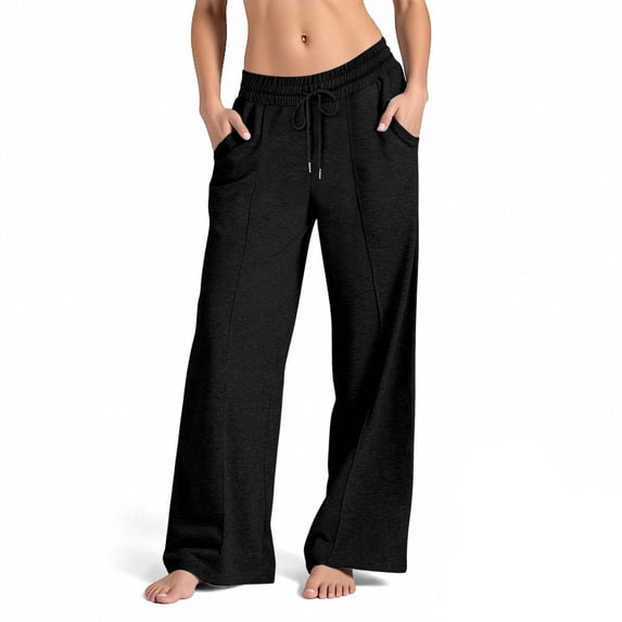 Wlynlyn Wide Leg Sweatpants for Women 2024 Trendy High Waisted Casual Pants Drawstring Loose Long Pants with Pockets Size XL