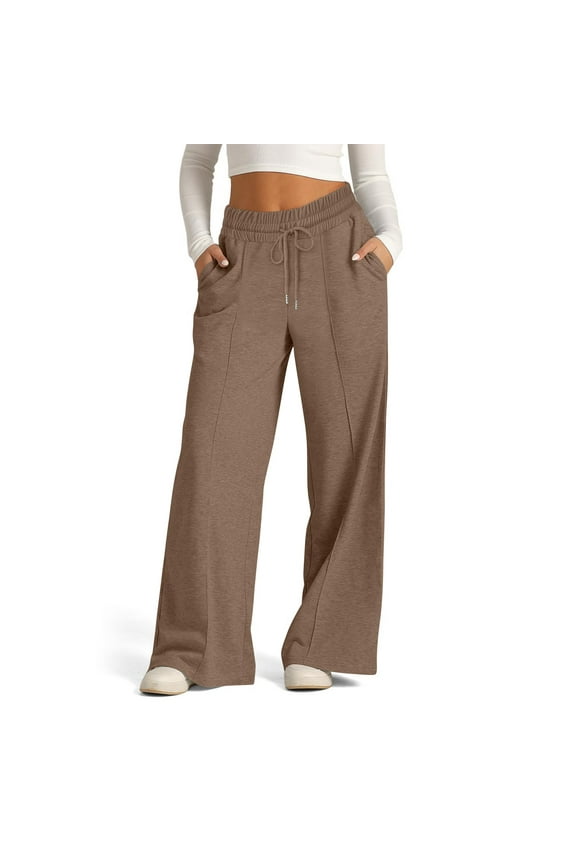 Wide Leg Sweatpants for Women Trendy High Waisted Casual Pants Drawstring Loose Long Pants with Pockets Size L