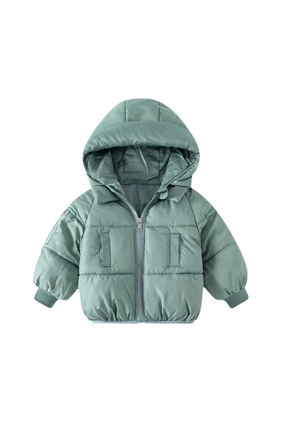 Winter Coat for Girls Zip up Long Sleeve Hooded Puffer Jackets Warm Winter Down Outwear(Green,12-18 Months)