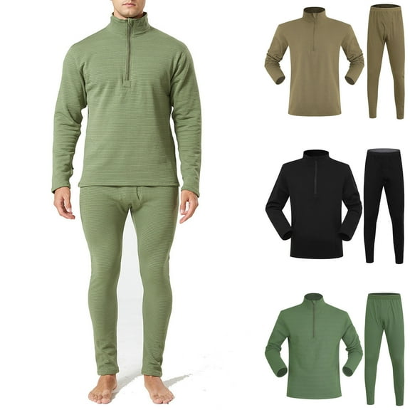 Wlynlyn Winter Thermal Underwear for Men Quarter Zip Long Johns Comfy Textured Base Layer 2 Piece Underwear Outfits