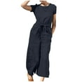 thumbnail image 1 of Wlynlyn Women Cotton Linen Jumpsuits Summer One-Piece Outfits Short Sleeve Wide Leg Long Pants Rompers Size S, 1 of 9