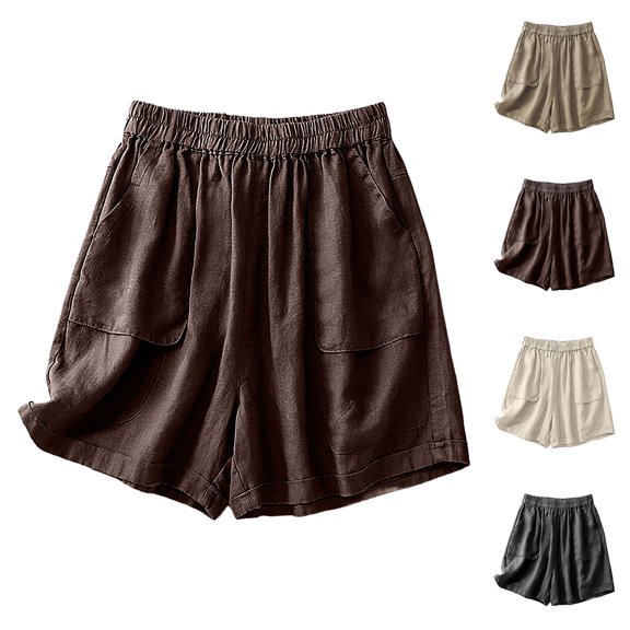 Wlynlyn Women Cotton Linen Shorts Summer Casual Drawstring Flowy Shorts Wide Leg Shorts Plus Size Beach Shorts