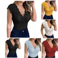 thumbnail image 1 of Wlynlyn Women Lace Tank Tops V Neck Low Cut Slim Fitted Crop Cami Top Casual Solid Color Elegant Trendy Going out Tops, 1 of 5