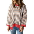 thumbnail image 1 of Wlynlyn Women Oversize Sweatshirt Long Sleeved Striped Crew Neck Color Block Casual Pullover Tops Size L, 1 of 6