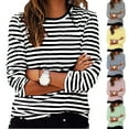 thumbnail image 1 of Wlynlyn Women Plus Size Tops Fall Long Sleeve Shirts Crew Neck Color Block Striped Casual Comfy Pullover Tees Size L, 1 of 9