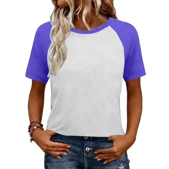 Wlynlyn Women T-Shirts Short Sleeve Crewneck Shirts Casual Summer Vintage Color Block Crop Tops Slim Fitted Stretchy Tees