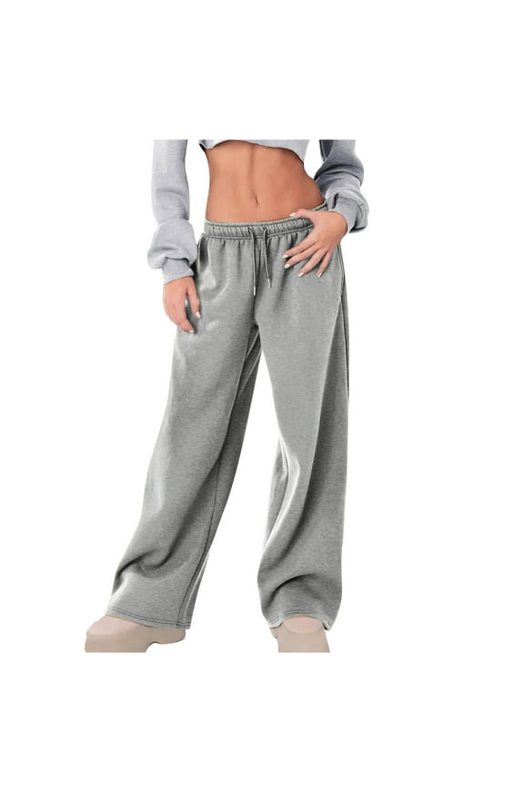 Women Wide Leg Fleece Sweatpants Baggy Straight Leg Sweat Pants with Pockets Plus Size Drawstring Tack Pants Size XXL