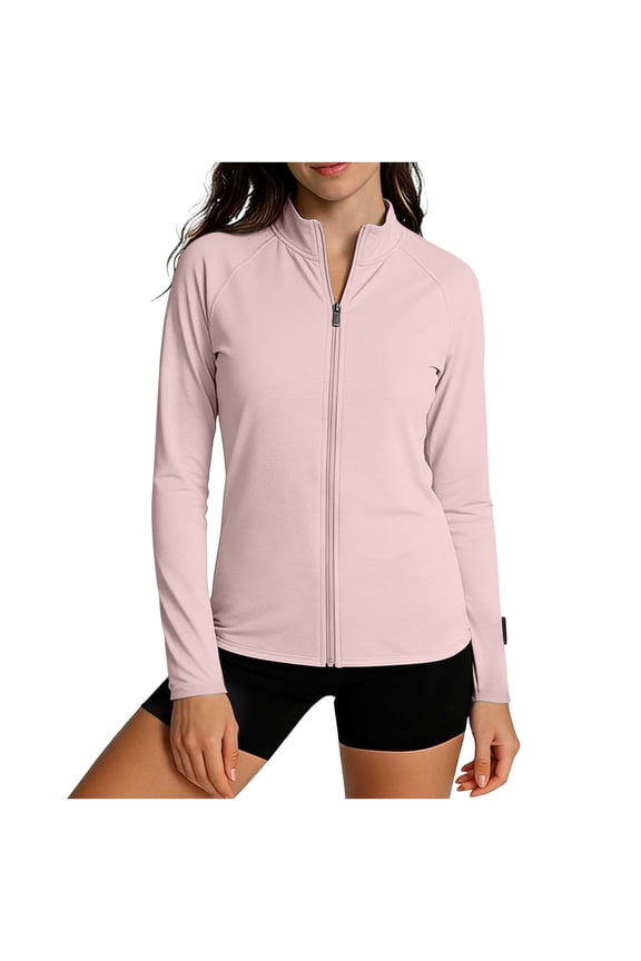 Women's Athletic Jackets Sun Protection Lightweight Full-Zip Outwear Jackets Long Sleeve Outdoor Running Sun Workout Shirts